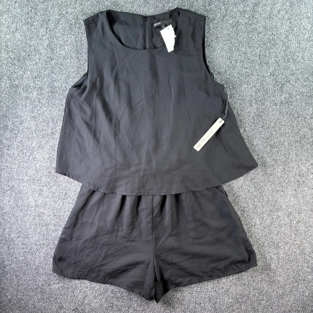 Gibson Living in Yellow Romper Women S Black Layered Popover Sleeveless NWT